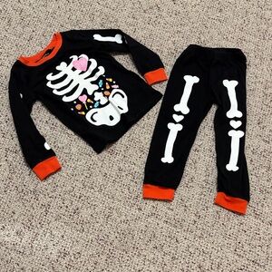 Kids Skeleton Pajama Set - Black and Orange